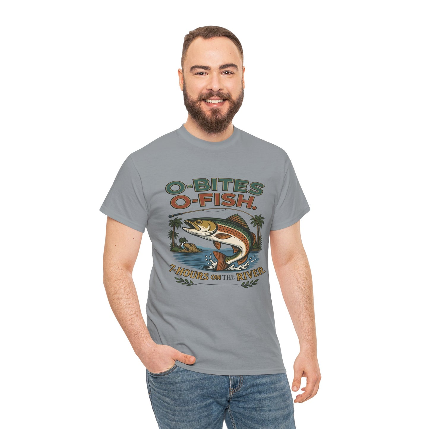 OO7 - O-Bites O-Fish Fishing 7 Hours - Tee - Unisex Heavy Cotton T-Shirt for Outdoor Enthusiasts
