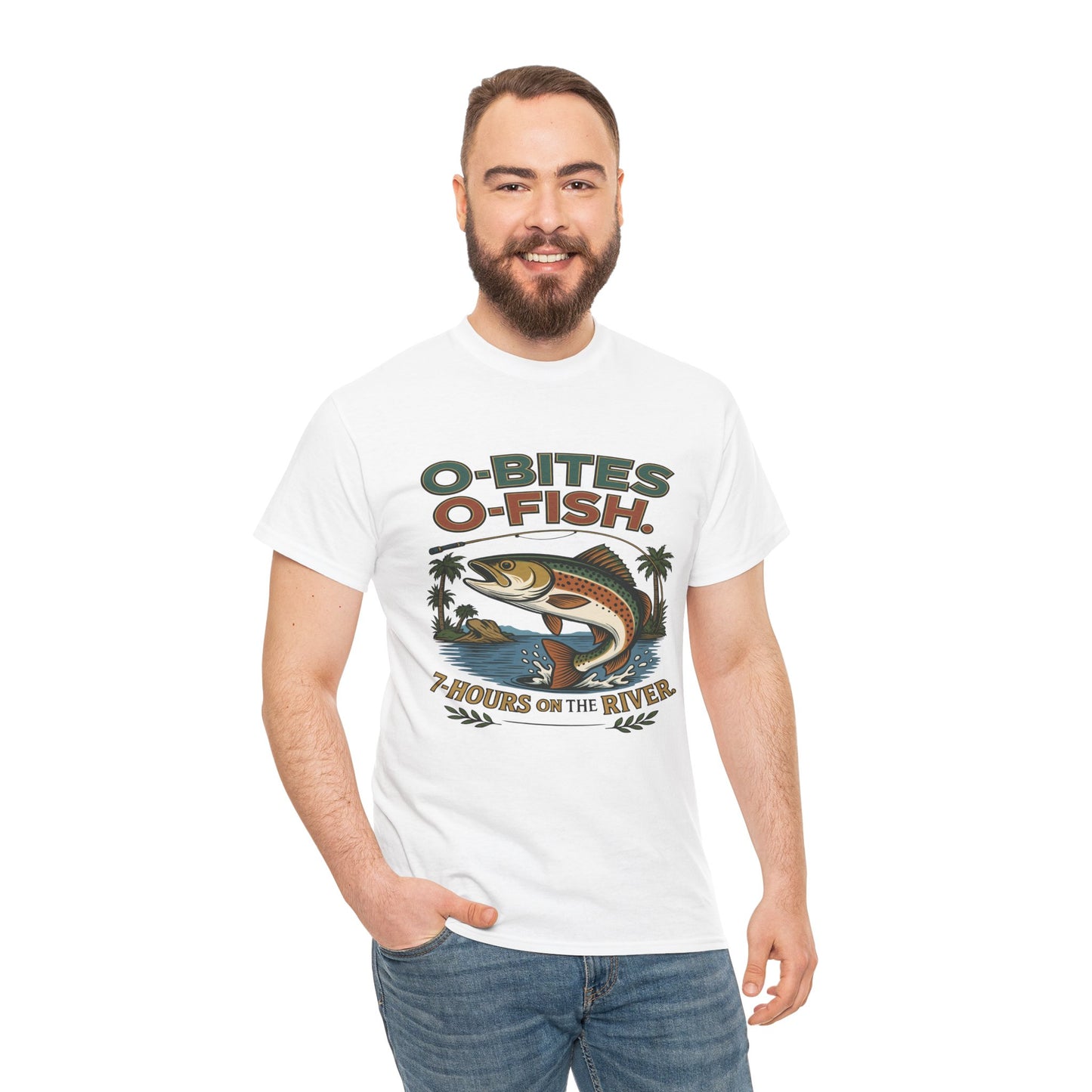 OO7 - O-Bites O-Fish Fishing 7 Hours - Tee - Unisex Heavy Cotton T-Shirt for Outdoor Enthusiasts