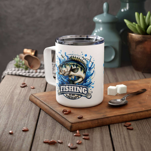 Fishing Enthusiast Insulated Coffee Mug - 10oz with Aquatic Design