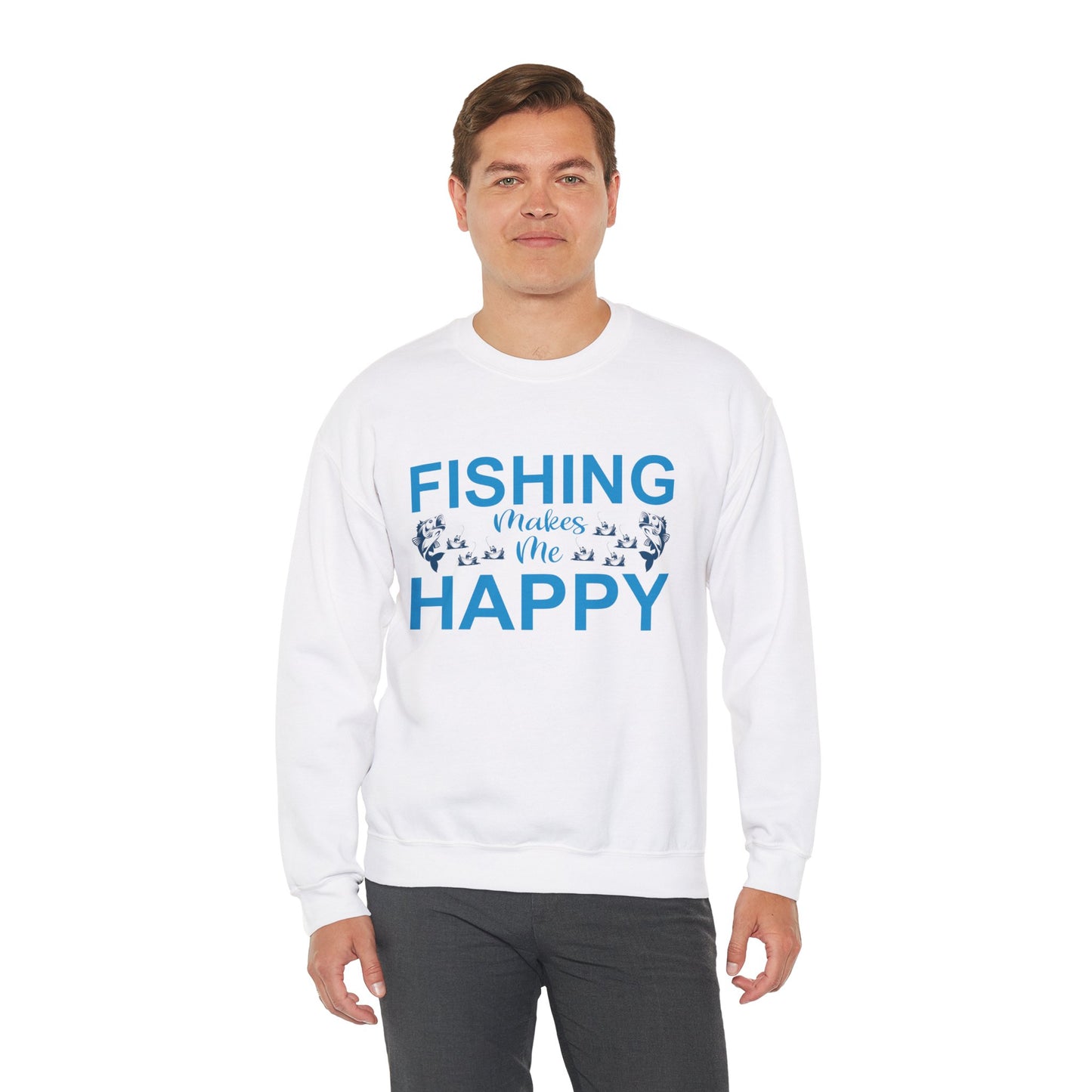 Fishing Makes Me Happy Crewneck Sweatshirt | Unisex Heavy Blend™