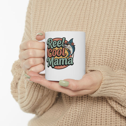 Reel Cool Mama Ceramic Mug – Fun Fishing Gift for Moms, 11oz & 15oz Sizes
