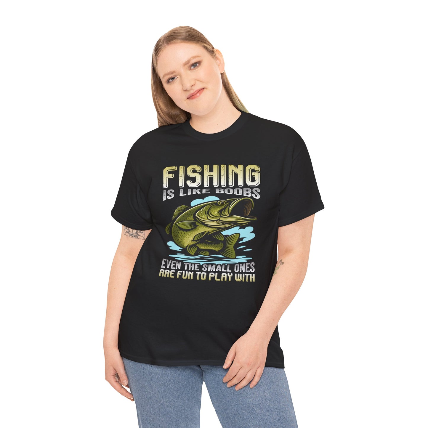 "Fishing Is Like Boobs, even the small ones are fun to play with" Unisex Heavy Cotton Tee - Perfect for Anglers
