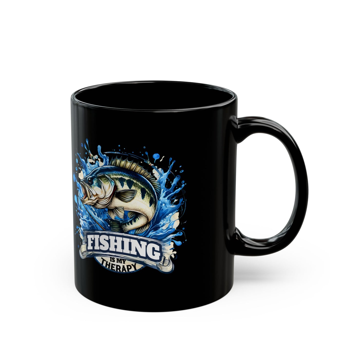 Fishing Therapy Mug - Black 11oz & 15oz Coffee Cup for Anglers