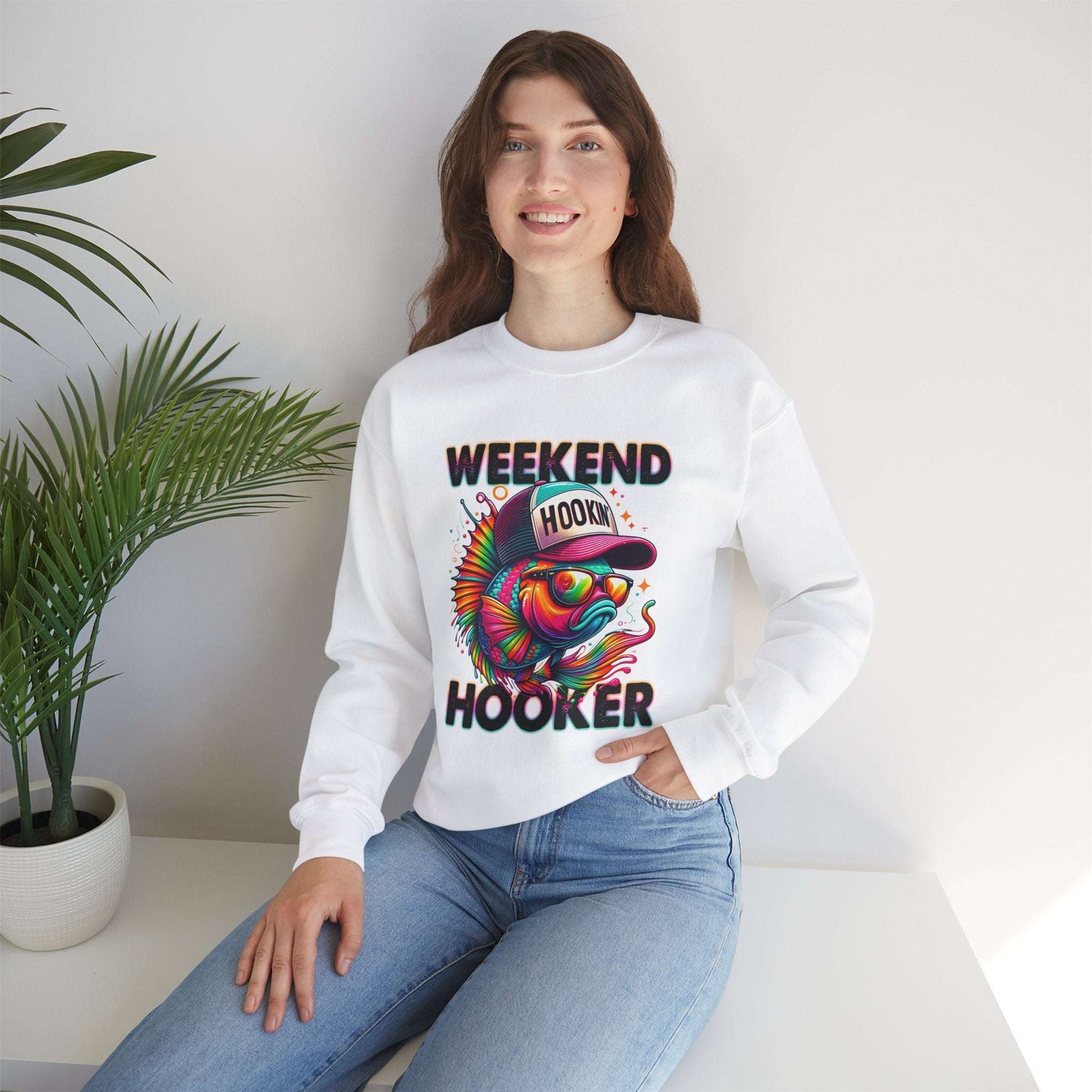 Weekend Hooker Graphic Crewneck Sweatshirt | Fun Unisex Sweatshirt for Fishing Enthusiasts