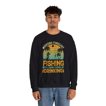Weekend Forecast Fishing Crewneck Sweatshirt - Perfect Gift for Fishermen and Drink Lovers