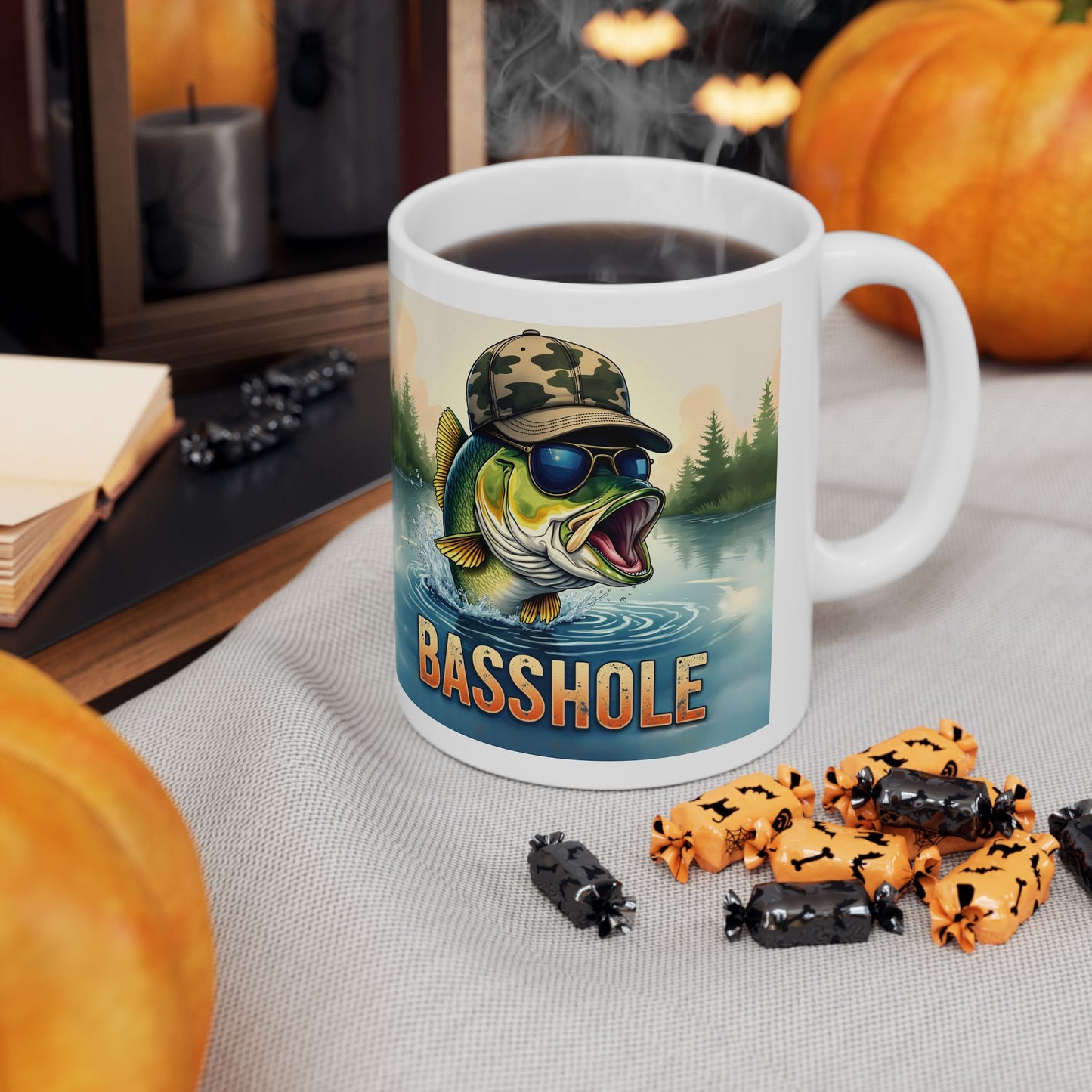 Fun Fishing Mug - 'BASSHOLE' Design - Great for Anglers