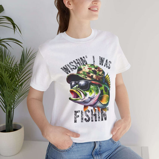 Fishing Enthusiast Unisex Tee - "Wishin' I Was Fishin'" Graphic T-Shirt