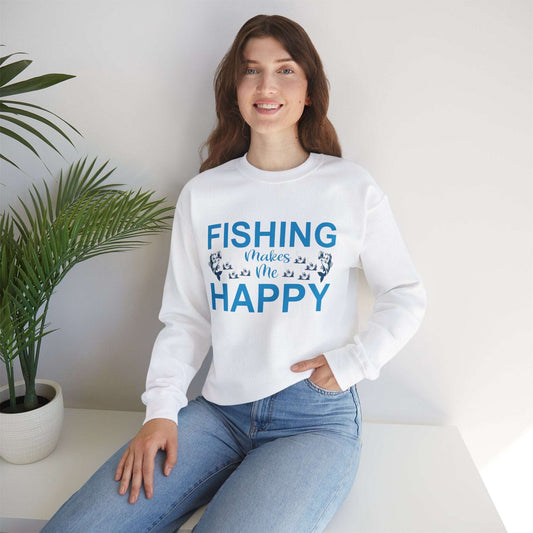 Fishing Makes Me Happy Crewneck Sweatshirt | Unisex Heavy Blend™