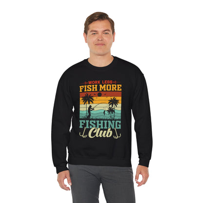 Fishing Club Crewneck Sweatshirt - Work Less Fish More Design