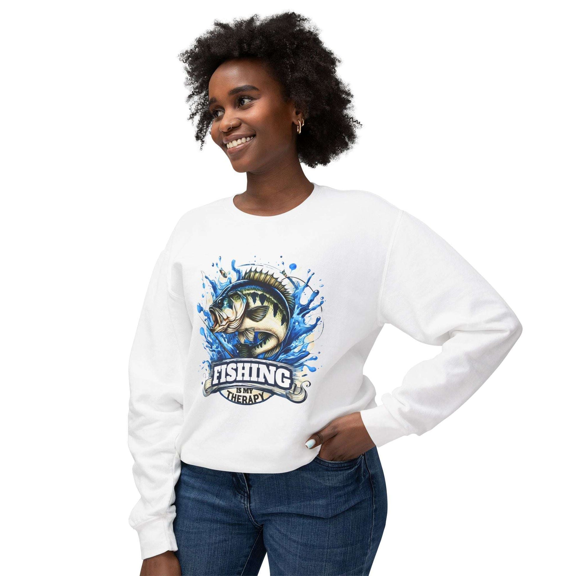Fishing is My Therapy Unisex Lightweight Crewneck Sweatshirt