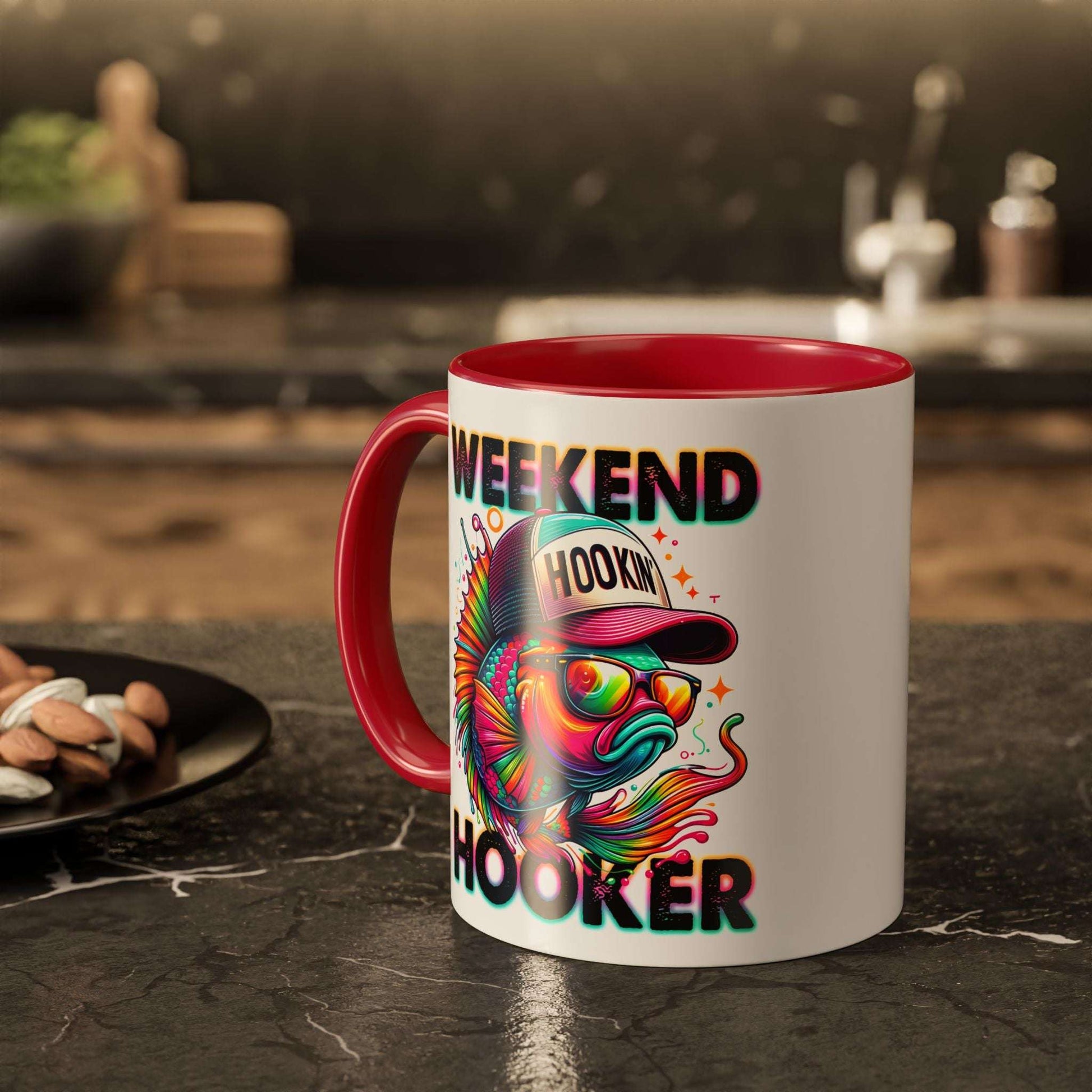Colorful Weekend Hooker Mug - Fun 11oz & 15oz Coffee Cup for Fishing Enthusiasts