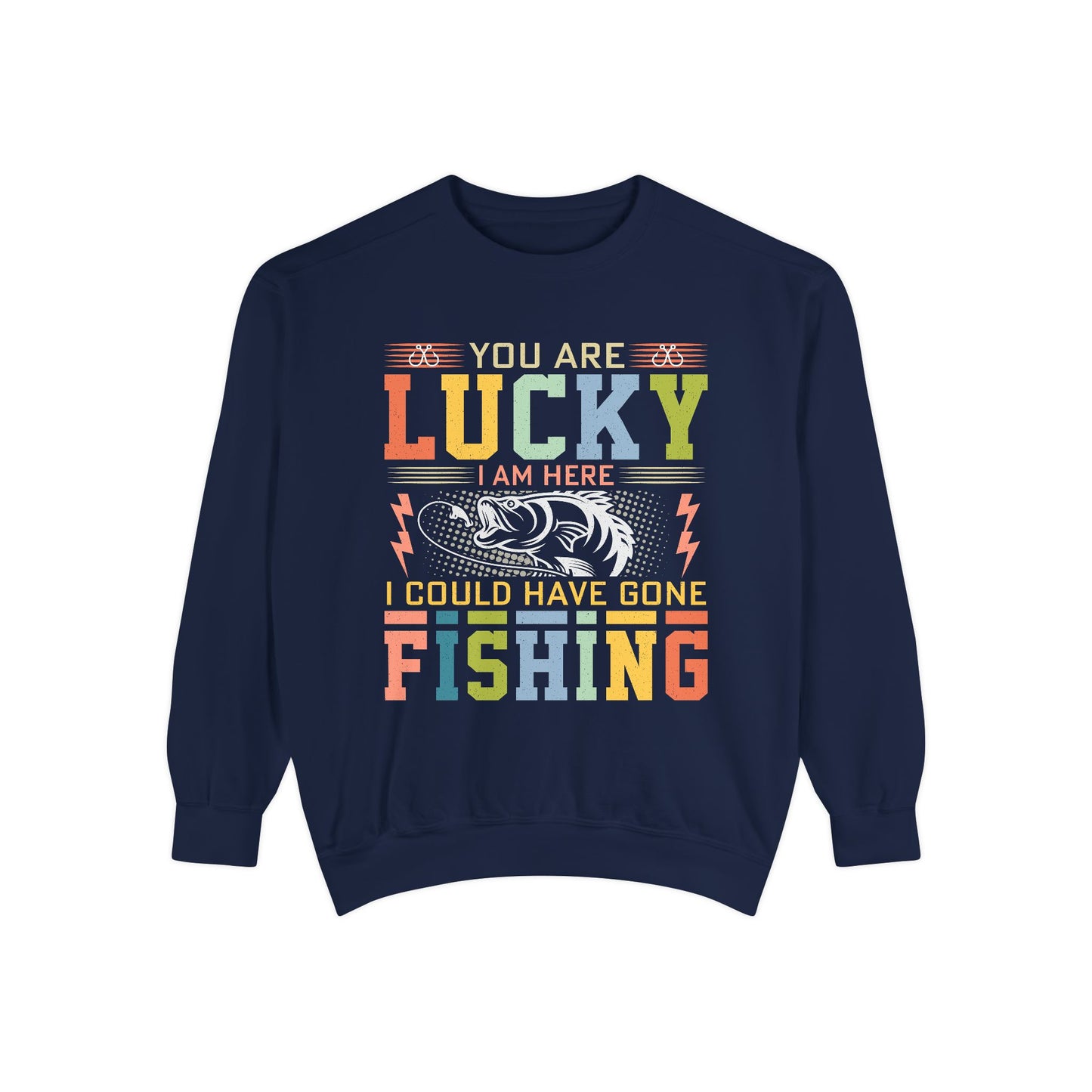 Lucky Fishing Unisex Garment-Dyed Sweatshirt - Perfect Gift for Fishing Enthusiasts