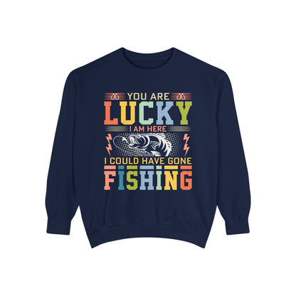 Lucky Fishing Unisex Garment-Dyed Sweatshirt - Perfect Gift for Fishing Enthusiasts