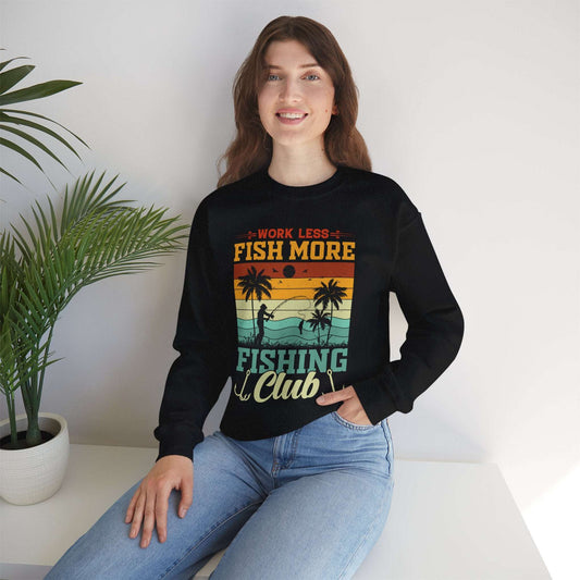 Fishing Club Crewneck Sweatshirt - Work Less Fish More Design
