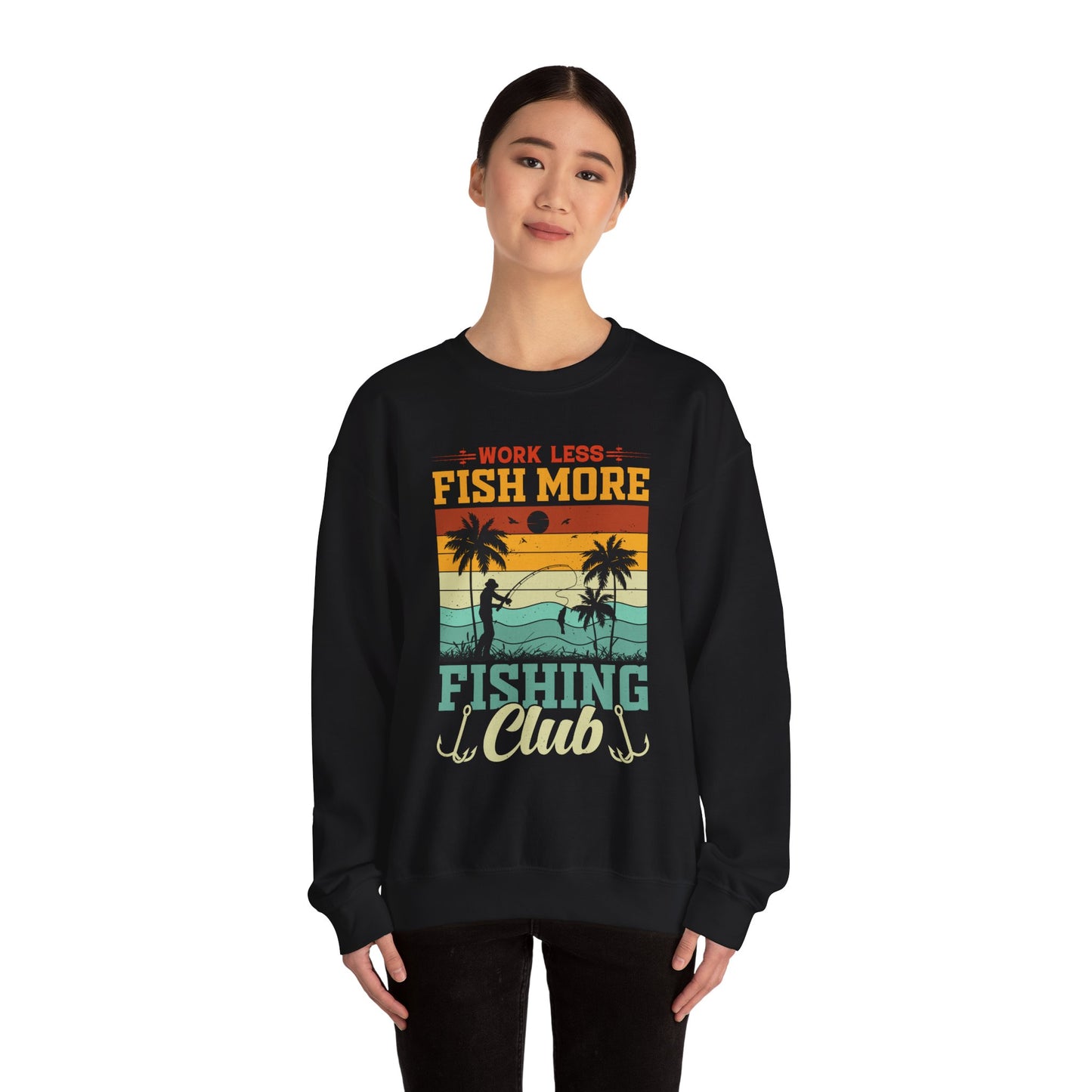 Fishing Club Crewneck Sweatshirt - Work Less Fish More Design