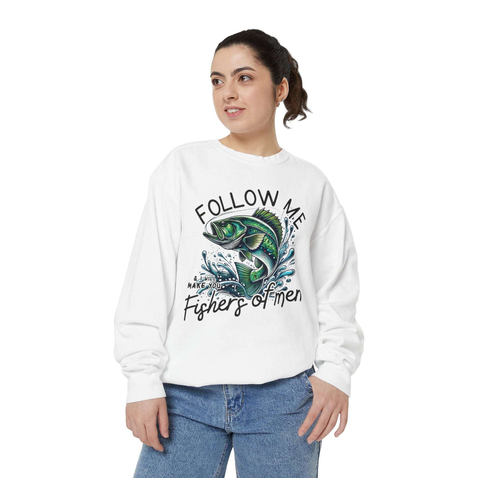 Unisex Garment-Dyed Sweatshirt - "Follow Me Fisher of Men" - Perfect for Anglers and Outdoor Enthusiasts