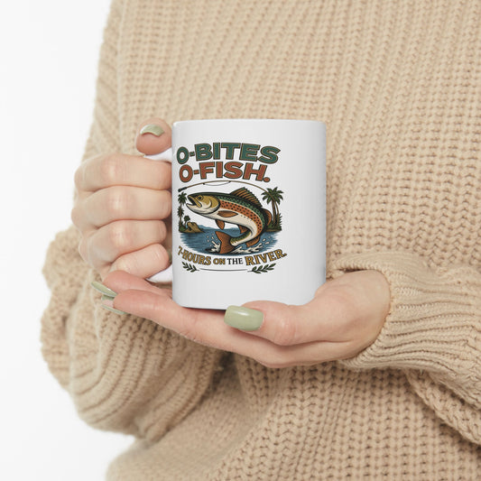 OO7 O-Fish, O-Bites, 7-Hours on the River, Fishing Themed Ceramic Mug - Perfect Gift for Anglers & Nature Lovers