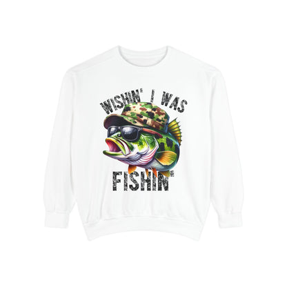 Wishin' I Was Fishin' Sweatshirt - Unisex Garment-Dyed Casual Wear