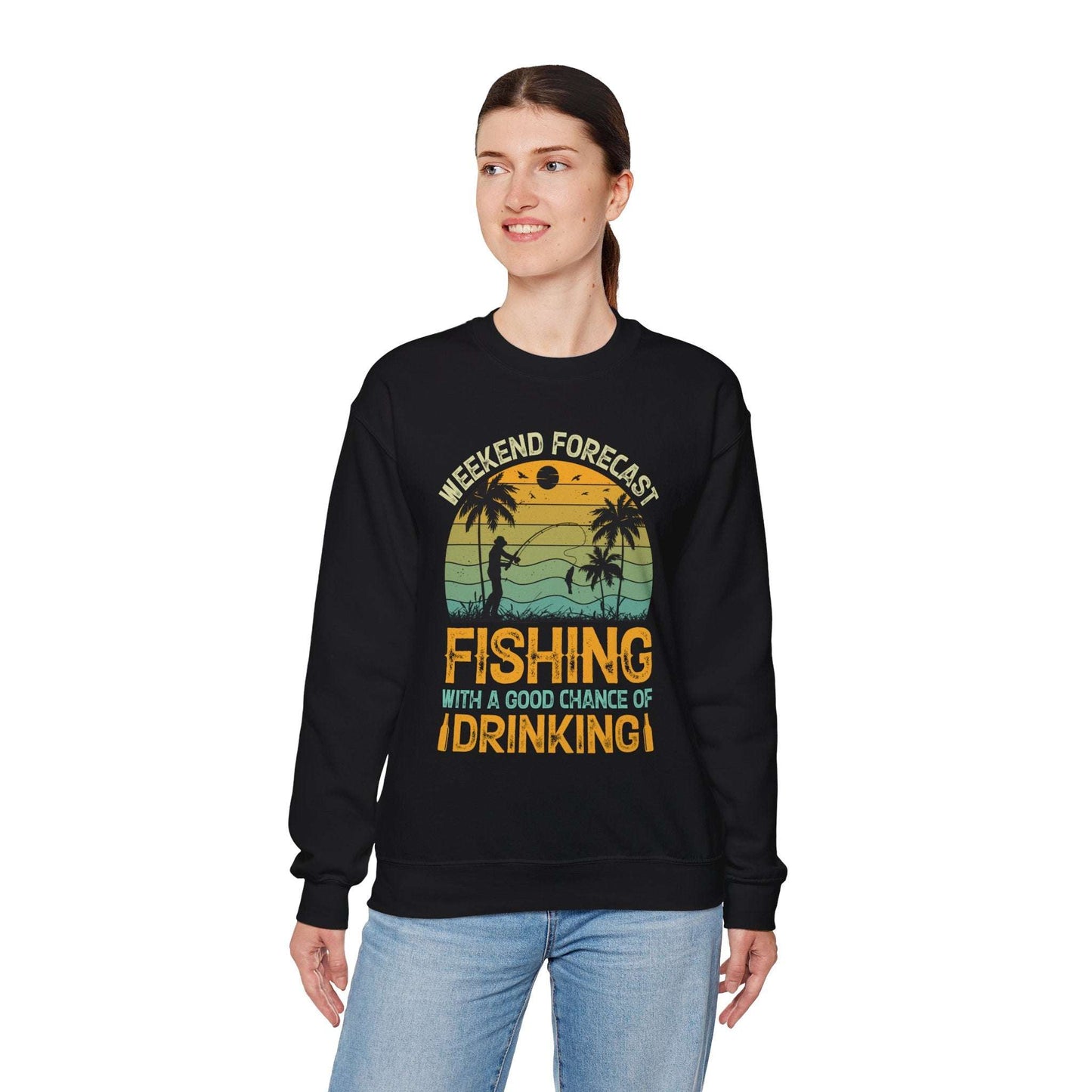 Weekend Forecast Fishing Crewneck Sweatshirt - Perfect Gift for Fishermen and Drink Lovers