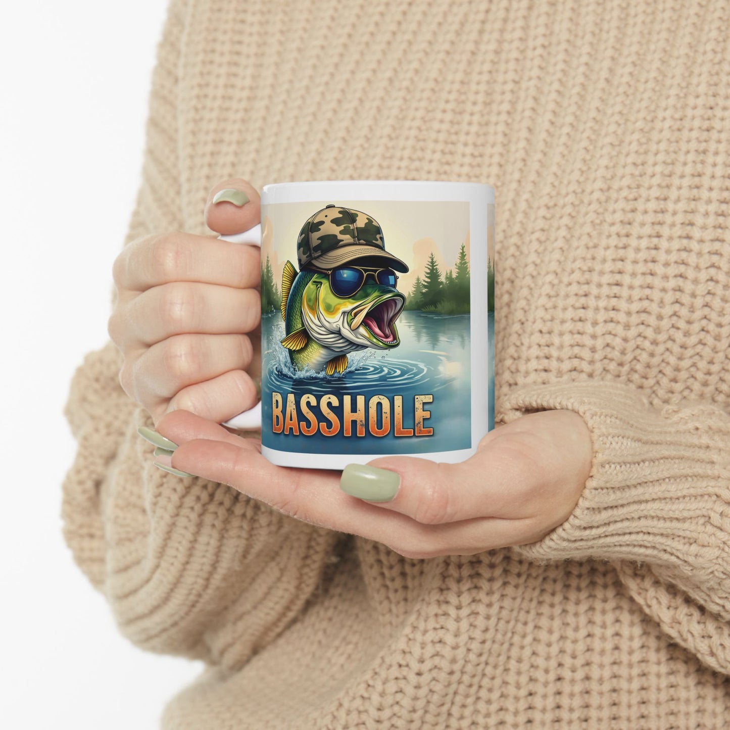 Fun Fishing Mug - 'BASSHOLE' Design - Great for Anglers