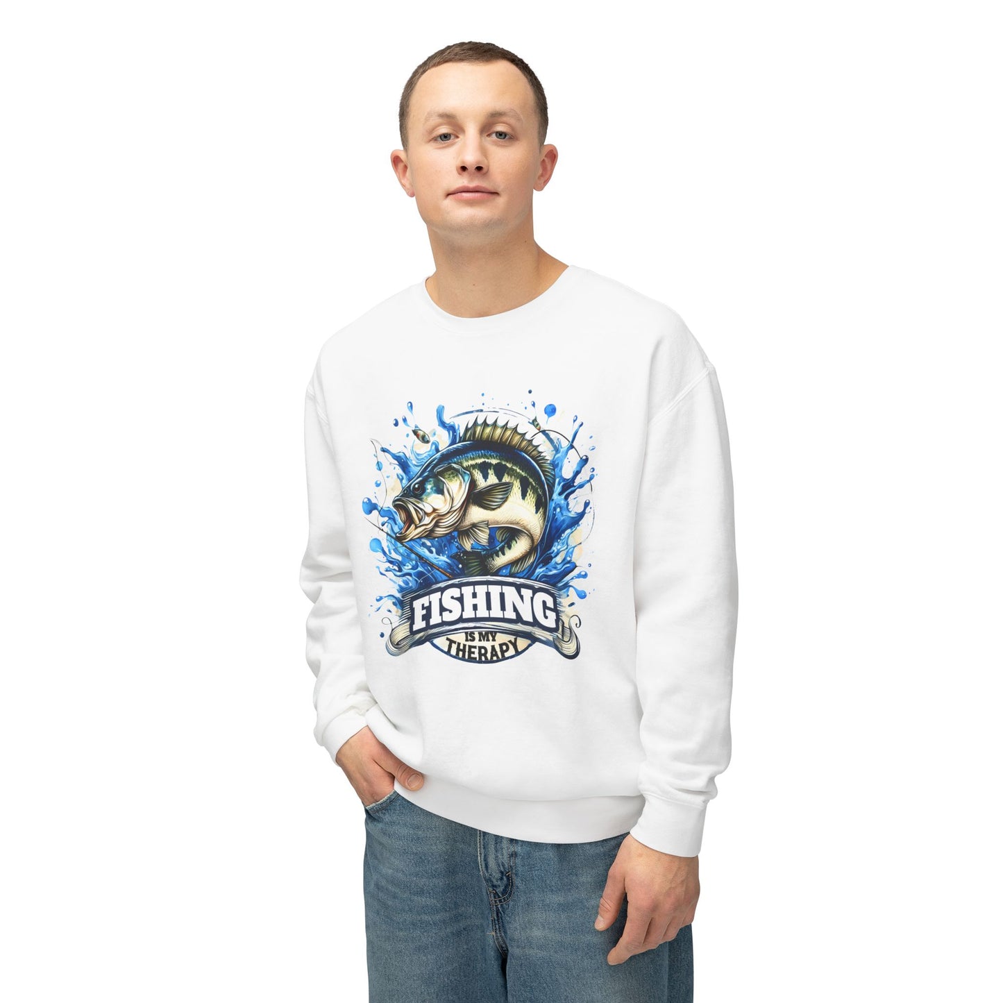 Fishing is My Therapy Unisex Lightweight Crewneck Sweatshirt
