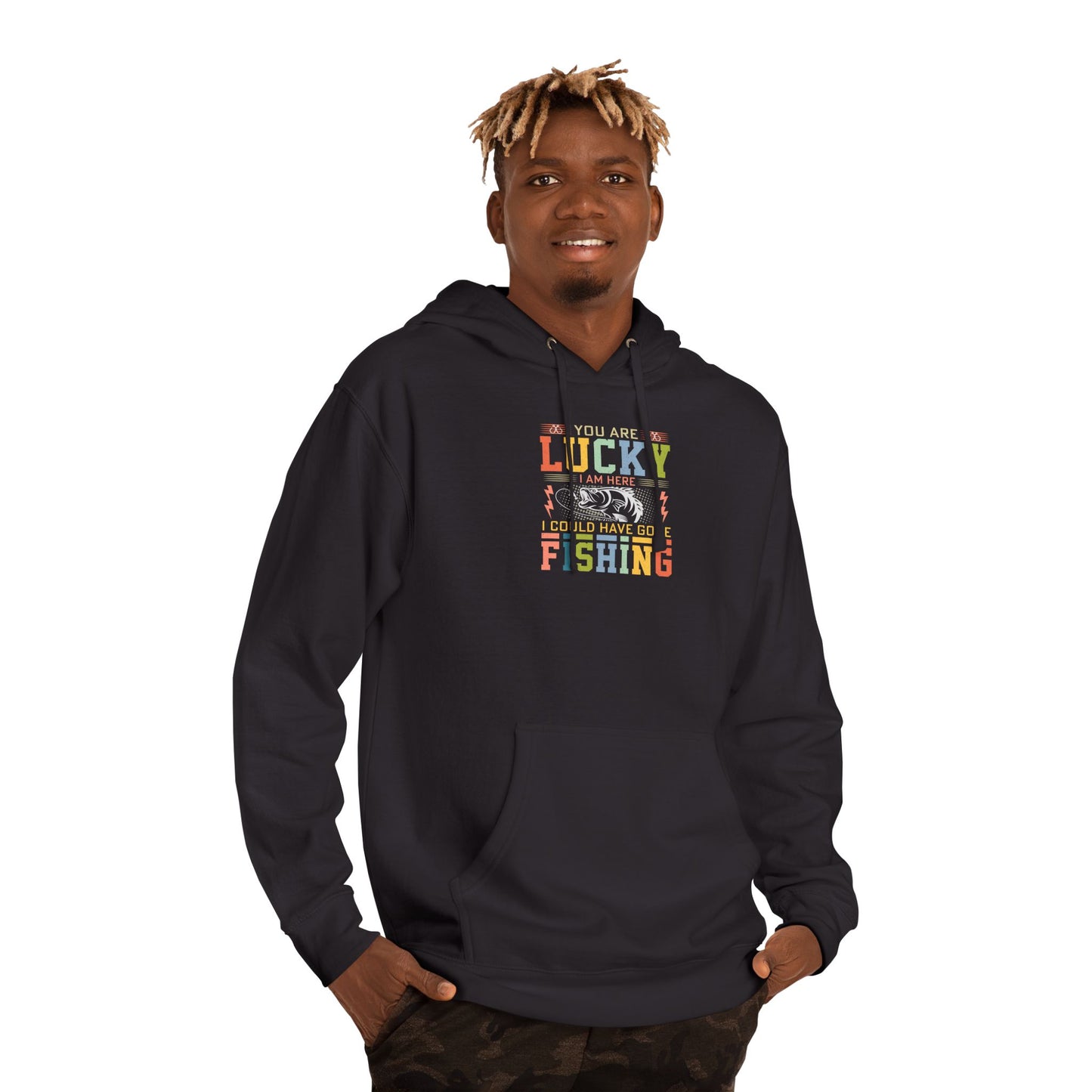 Lucky Fishing Unisex Hooded Sweatshirt – Perfect Gift for Anglers & Outdoor Enthusiasts
