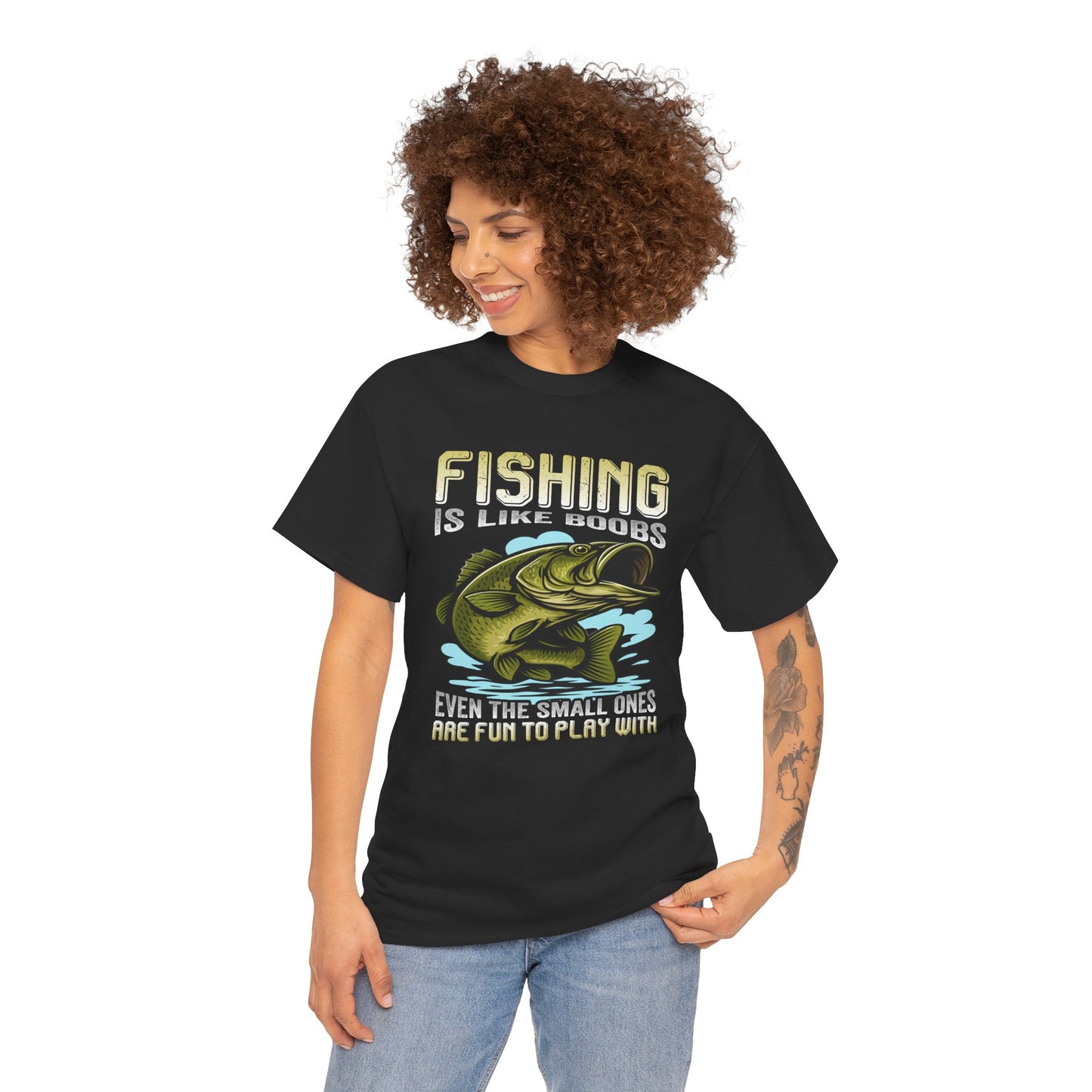 "Fishing Is Like Boobs, even the small ones are fun to play with" Unisex Heavy Cotton Tee - Perfect for Anglers