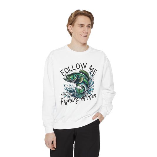 Unisex Garment-Dyed Sweatshirt - "Follow Me Fisher of Men" - Perfect for Anglers and Outdoor Enthusiasts