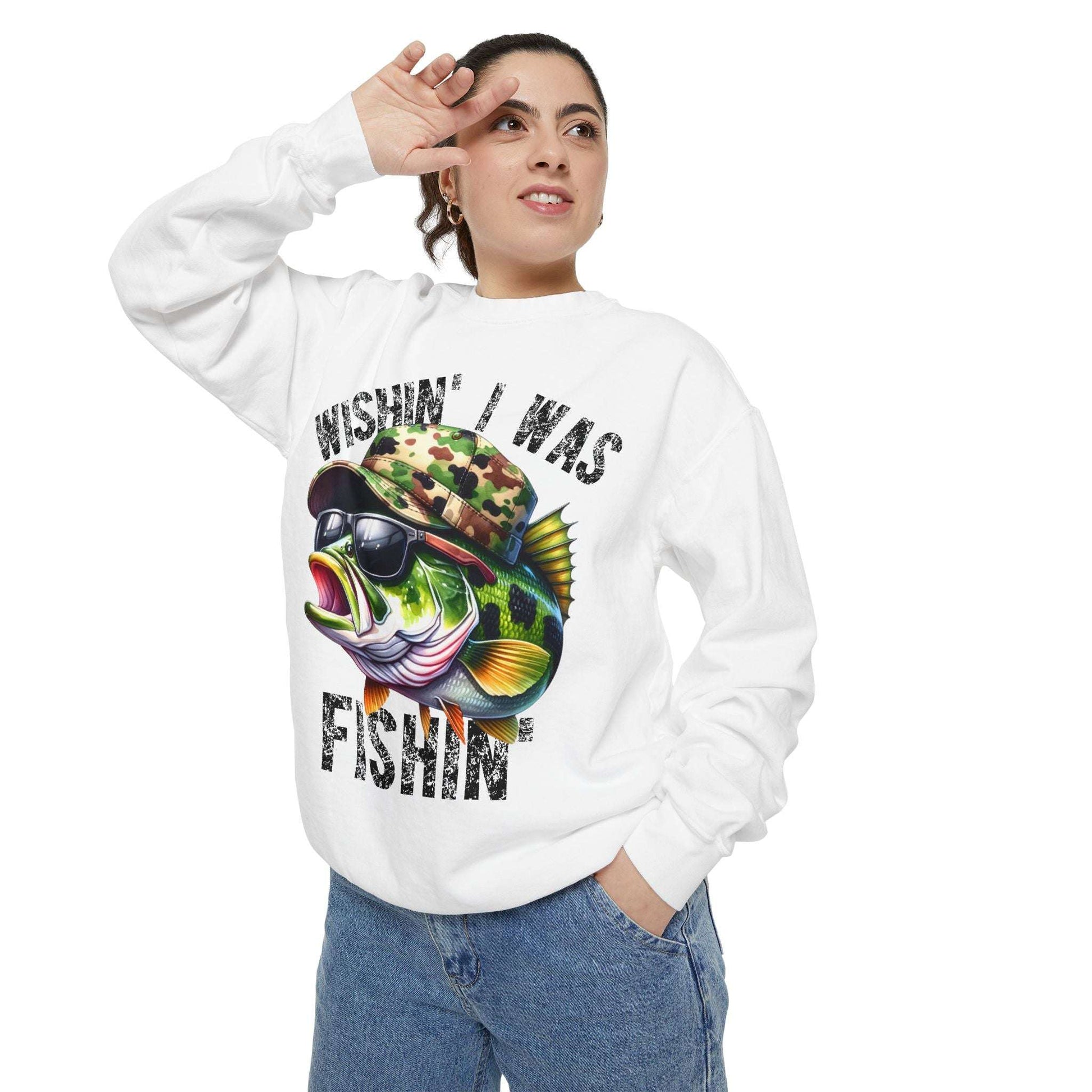 Wishin' I Was Fishin' Sweatshirt - Unisex Garment-Dyed Casual Wear