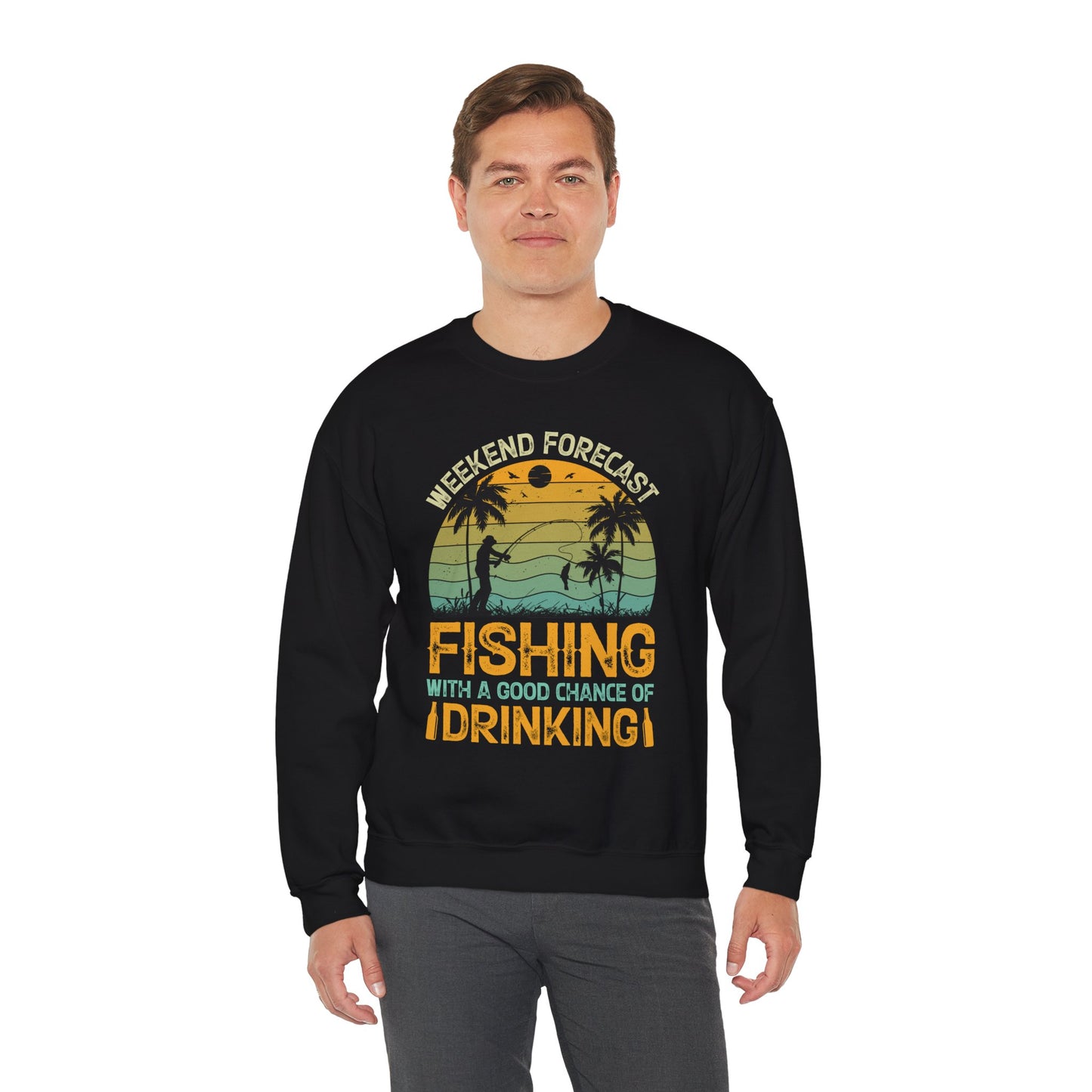 Weekend Forecast Fishing Crewneck Sweatshirt - Perfect Gift for Fishermen and Drink Lovers