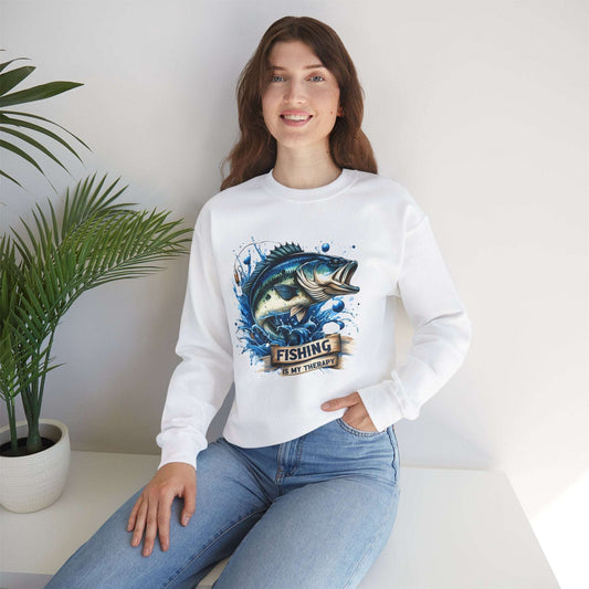Fishing Therapy Crewneck Sweatshirt - Perfect for Anglers & Fish Lovers