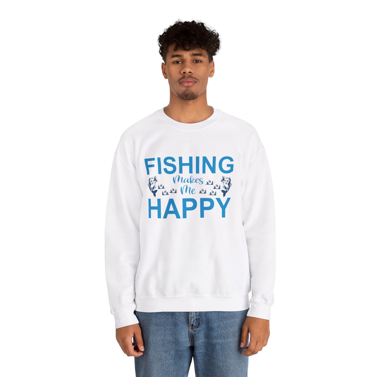 Fishing Makes Me Happy Crewneck Sweatshirt | Unisex Heavy Blend™