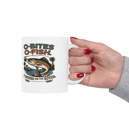 OO7 O-Fish, O-Bites, 7-Hours on the River, Fishing Themed Ceramic Mug - Perfect Gift for Anglers & Nature Lovers