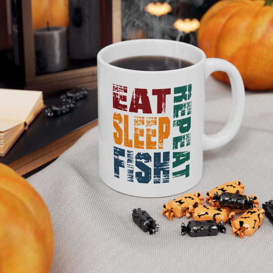Coffee Lover's Ceramic Mug - "Eat, Sleep, Repeat" - Perfect for Home and Office